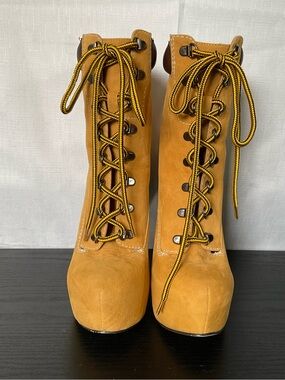 Lace-Up Platform Ankle Boots in Mustard Yellow